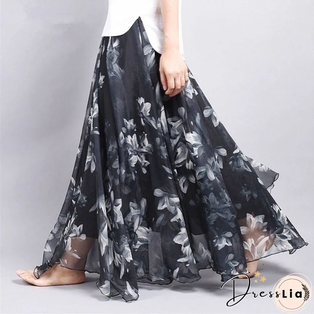 Women Boho Vintage Bohemia Chiffon Floral Printed Floor-Length Long Maxi Beach Dresses