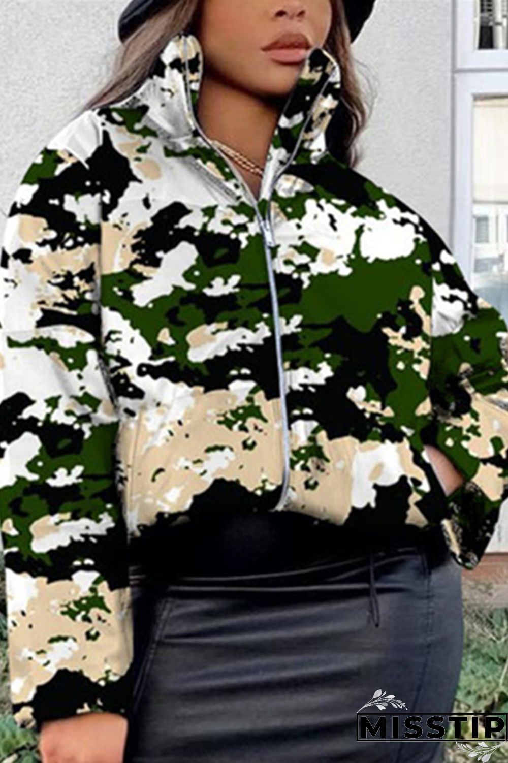 Cyanine Fashion Casual Print Basic Mandarin Collar Outerwear