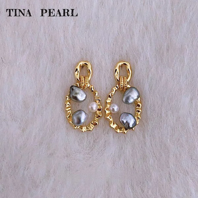 2025 TINA Jewelry 925 silver + Tahiti keshi+ freshwater pearl stylish stud earrings