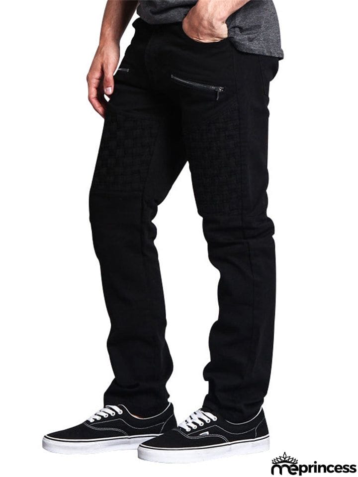 Men's Personality Leather Splicing Straight Leg Pants