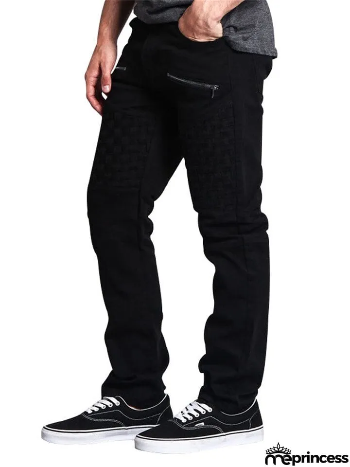 Men's Personality Leather Splicing Straight Leg Pants