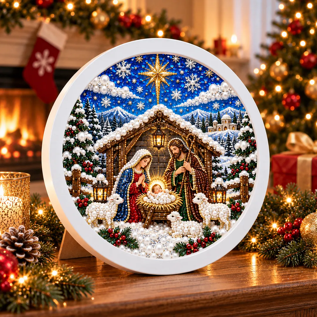 Framed Pearl Painting Kit Christmas Nativity 7.87x7.87in