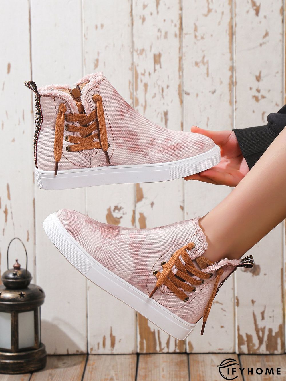 Casual Lace-up Decor Fringe High Top Canvas Shoes with Side Zip | IFYHOME