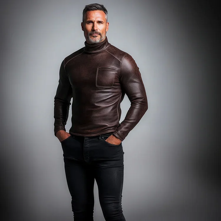 Men's PU Leather Patchwork Shirt-inspireuse