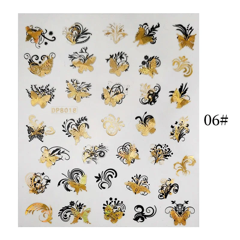 1 Sheet Bronzing Abstract Color Block 3D Nail Sticker Art Letters Design Transfer Sliders Paper DIY Manicuring Wraps