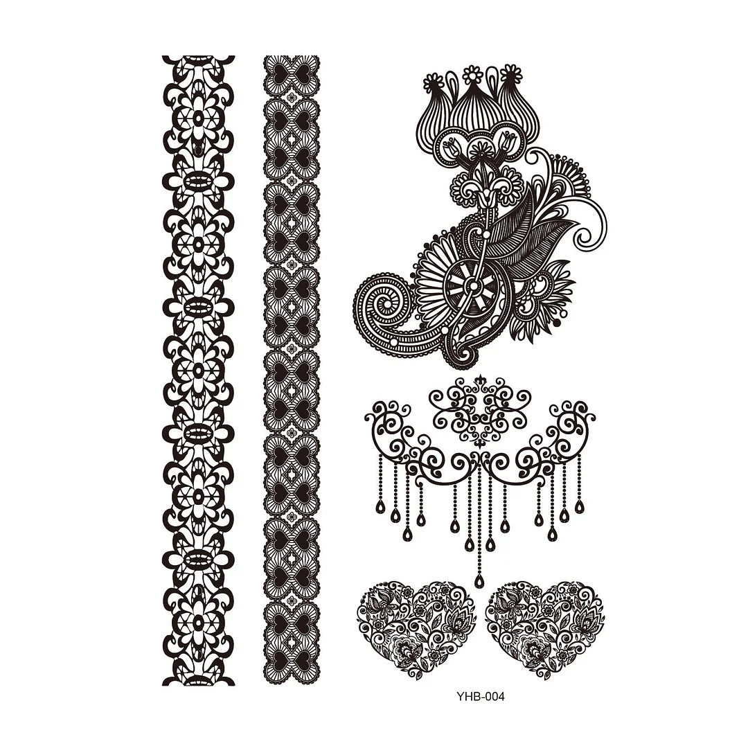 Stockings Tattoo Legs Black Henna Lace Bracelet Temporary Tatoo Sticker Mehndi Stickers for Hand Finger Leg Thigh Body Art Decal