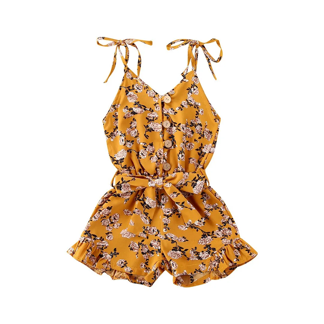 2020 Baby Summer Clothing Kids Jumpsuit Girls Floral Print V-Neck Sleeveless Jumpsuit Bodysuit