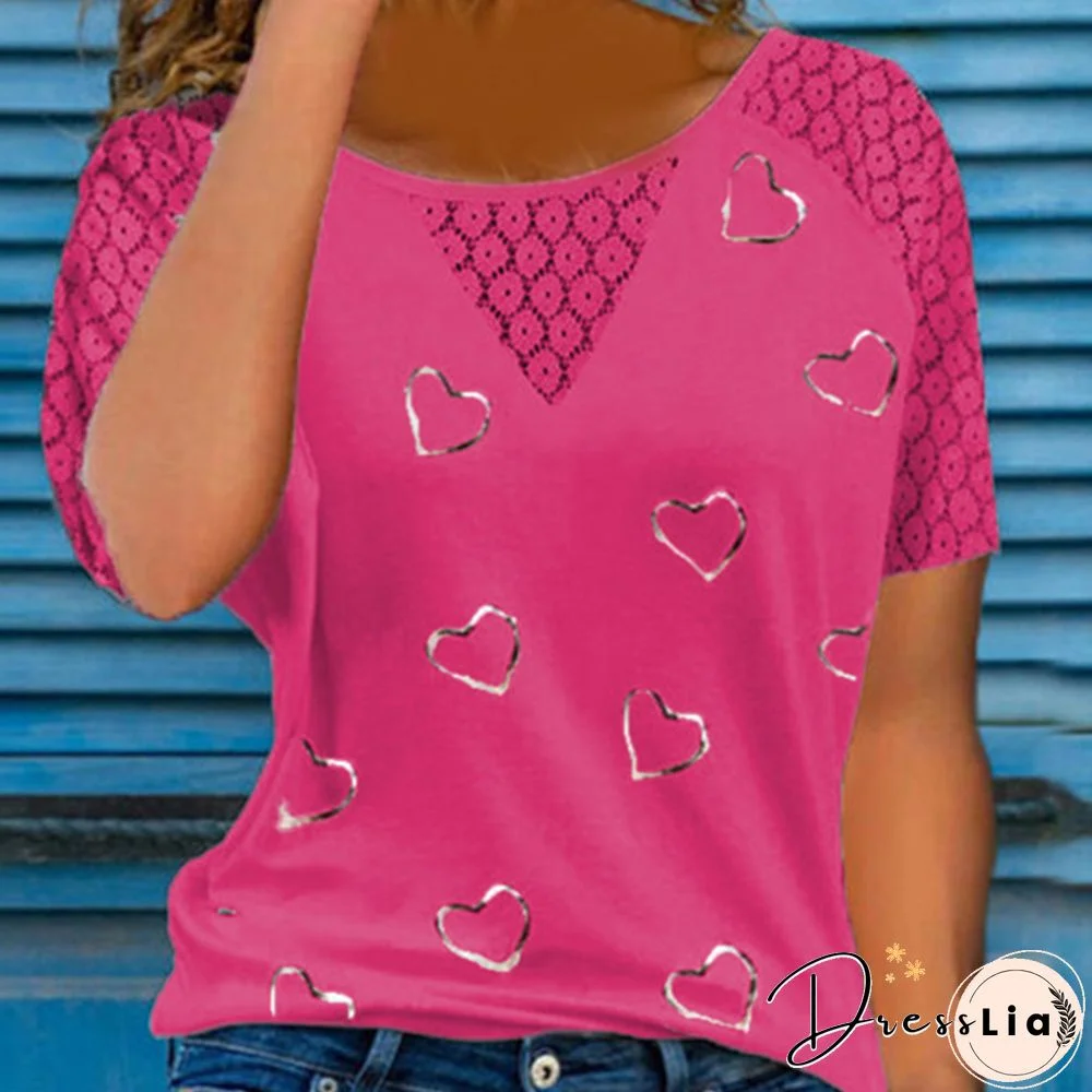 New Design Tshirt Good Quality Fashion Women's Lace Hollow Stitching Short-Sleeve Round Neck T-Shirt