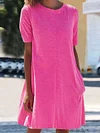 Solid Color Short Sleeves Mini Dress