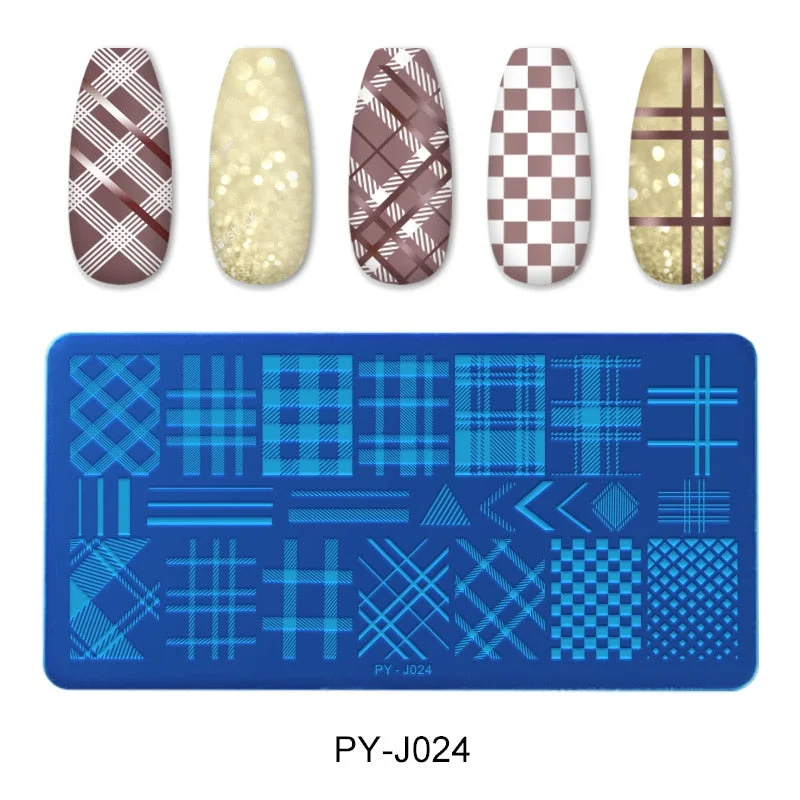 PICT YOU Check Pattern Nail Stamping Plates Stainless Steel Nail idea nail Art Image Plate  Nail Stencil Tools-Nail Inspo