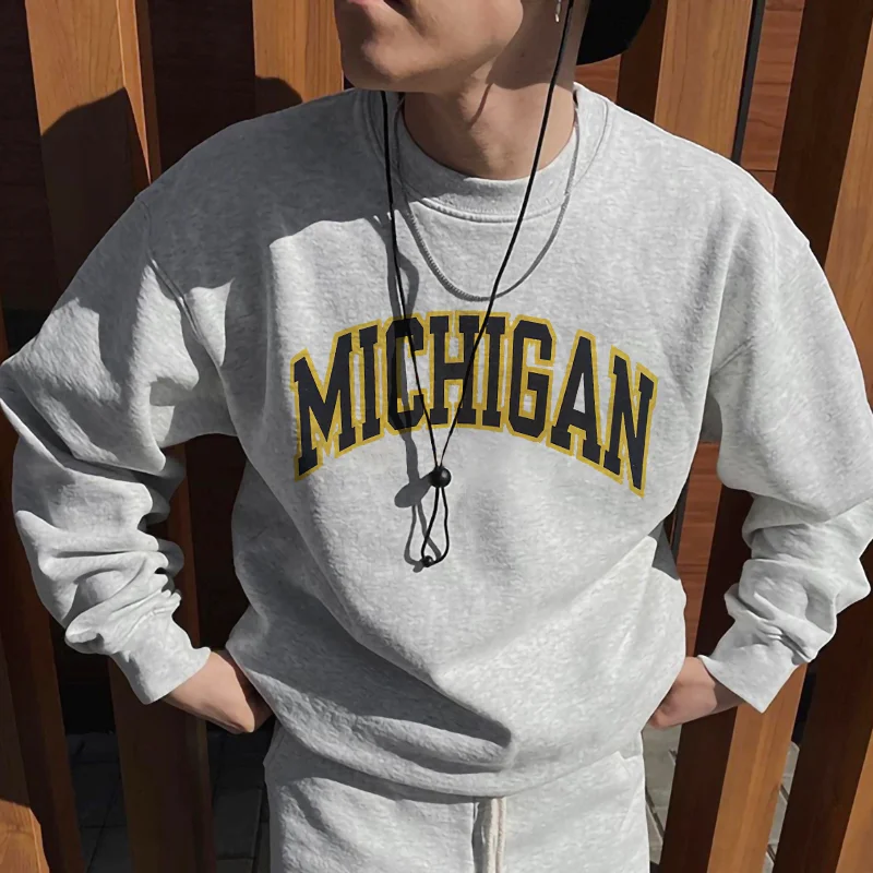 Michigan Printed Crew Neck Trendy Men’s Sweatshirt