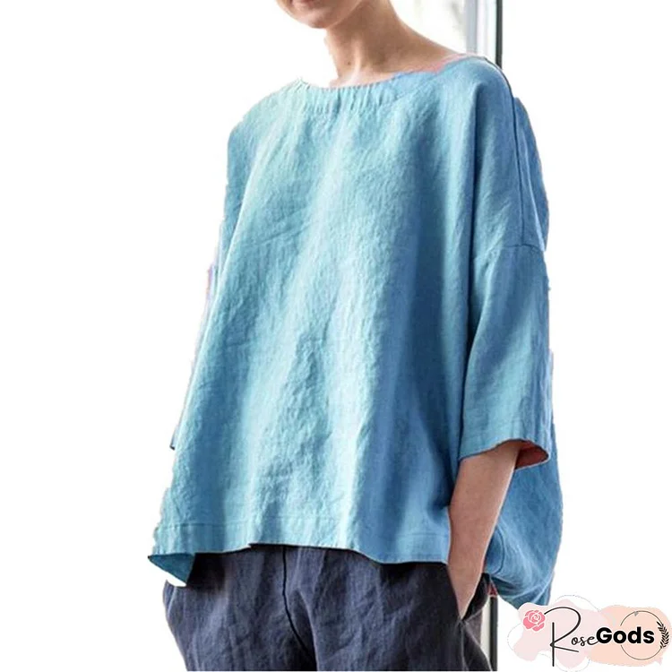 3/4 Sleeve Solid Casual Crew Neck T-Shirt