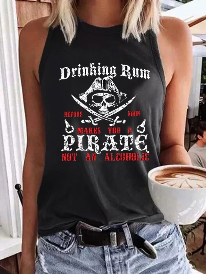 Women's Funny Drinking Rum Makes You a Pirate Print Tank Top socialshop