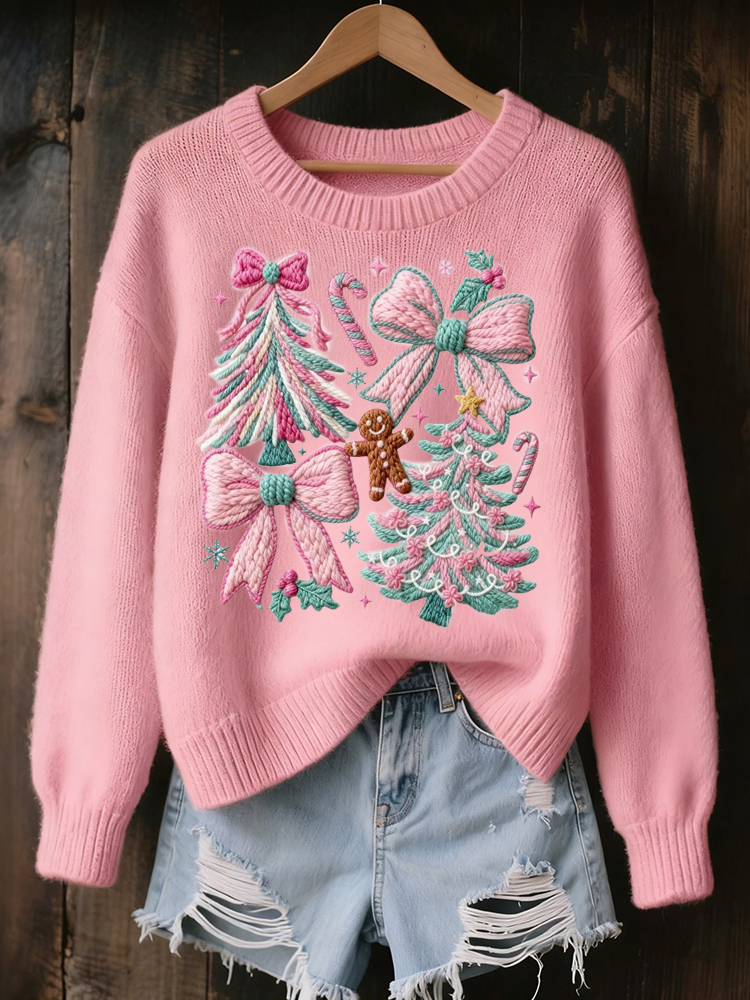 Merry Christmas Inspired Embroidered Cozy Knit Sweater elevenforest