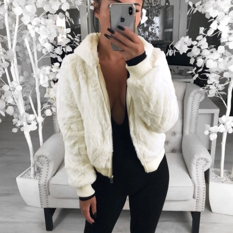 2021 European and American autumn and winter women's hooded rabbit fur faux fur plush jacket women