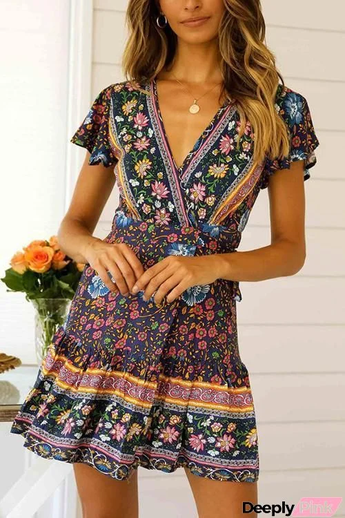 Floral Print Short Sleeve Mini Dress