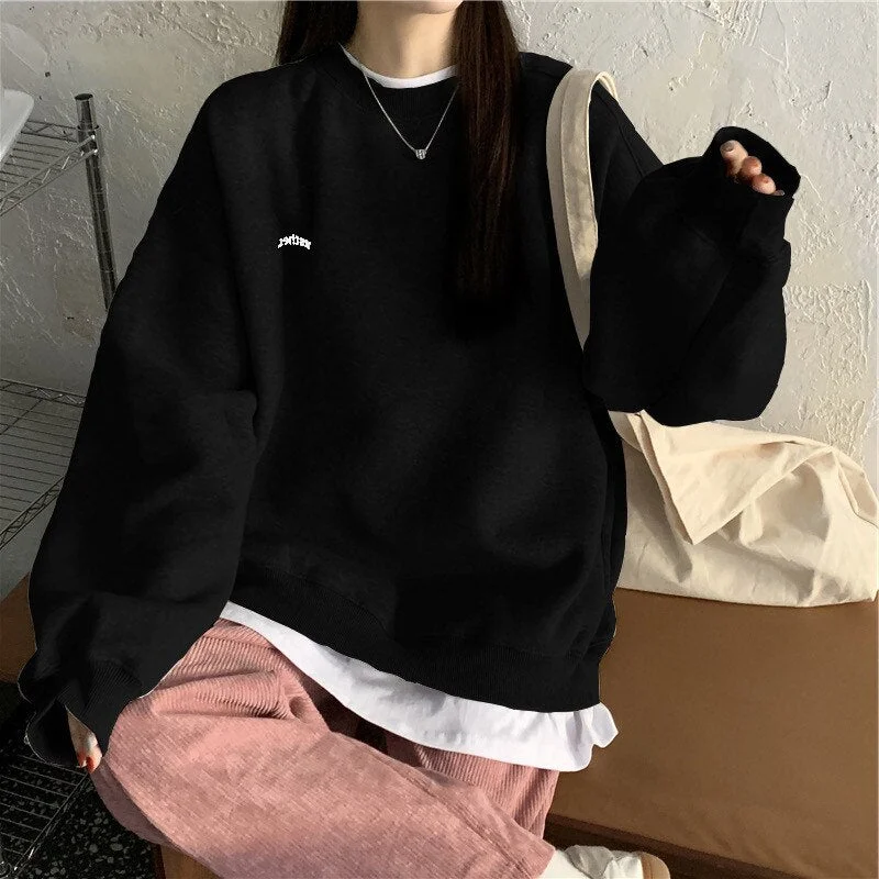 2021 Splicing Pullover Women Autumn Winter Fleece Thick Korean Version Oversized Hoodies O Neck Long Sleeve Girl Sweatshirt