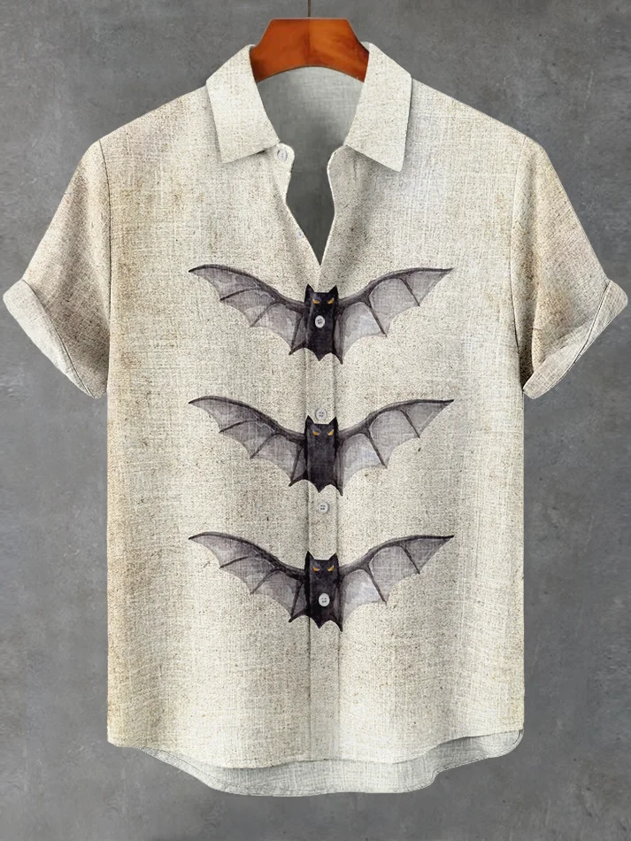 Men's Halloween Three Black Bats Print Short Sleeve Shirt
