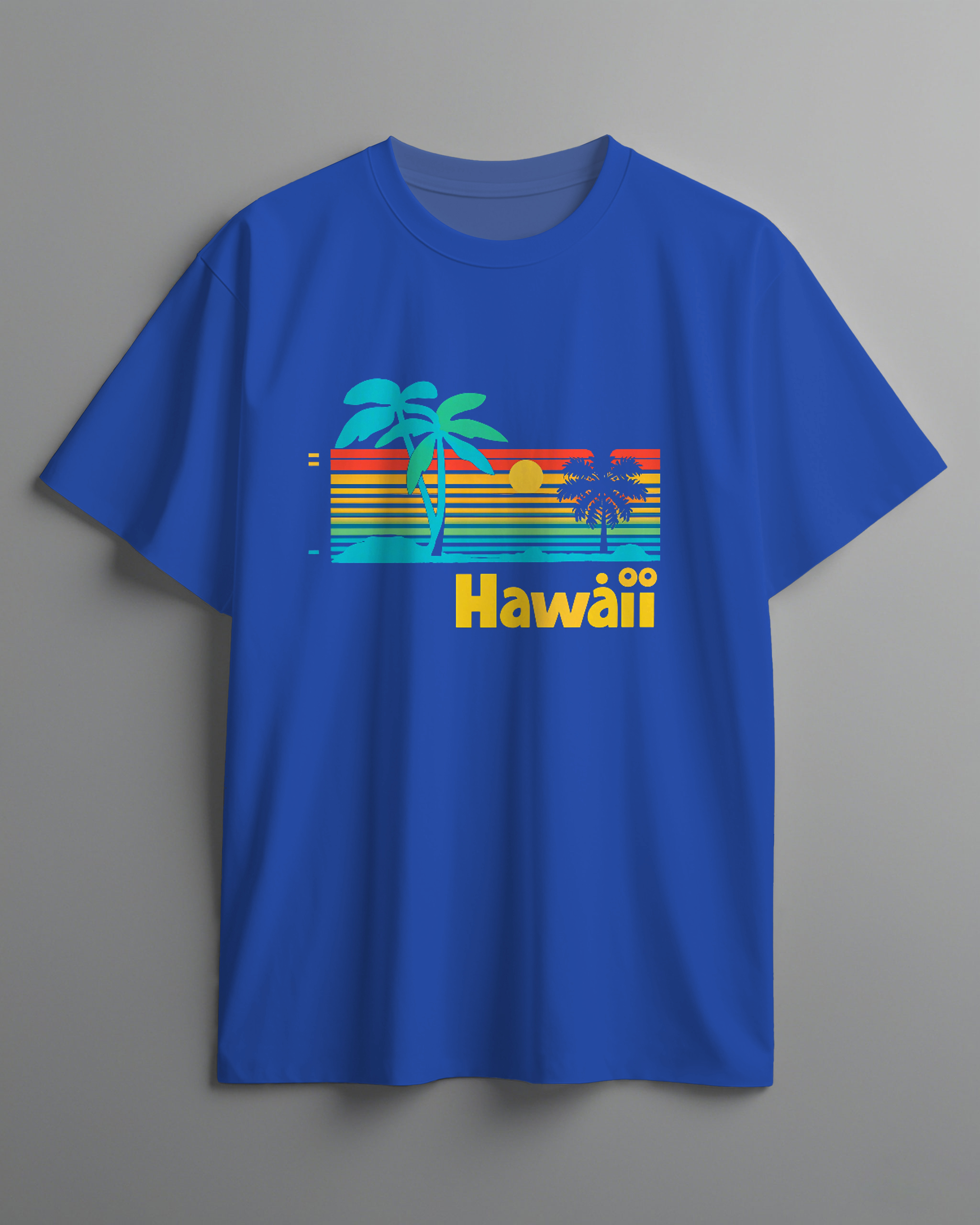 Men's Hawaii Letter And Stripe Printed Crew Neck Short Sleeve T-Shirt