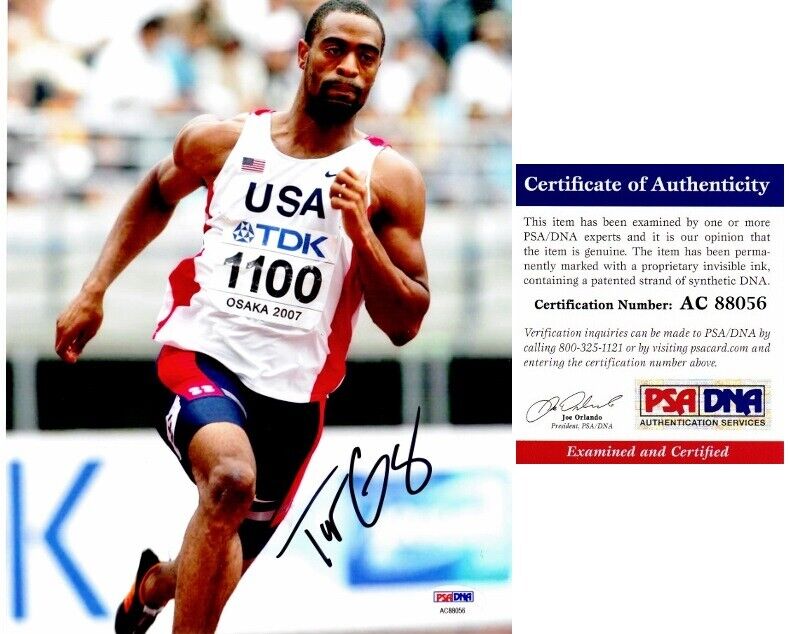 Tyson Gay Signed Olympic Track & Field GOLD Medalist 8x10 inch Photo Poster painting - PSA/DNA