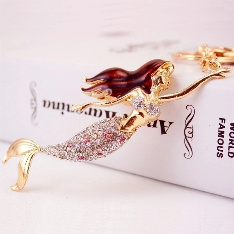 Korean Creative Cute Diamond Mermaid Rhinestone Keychain