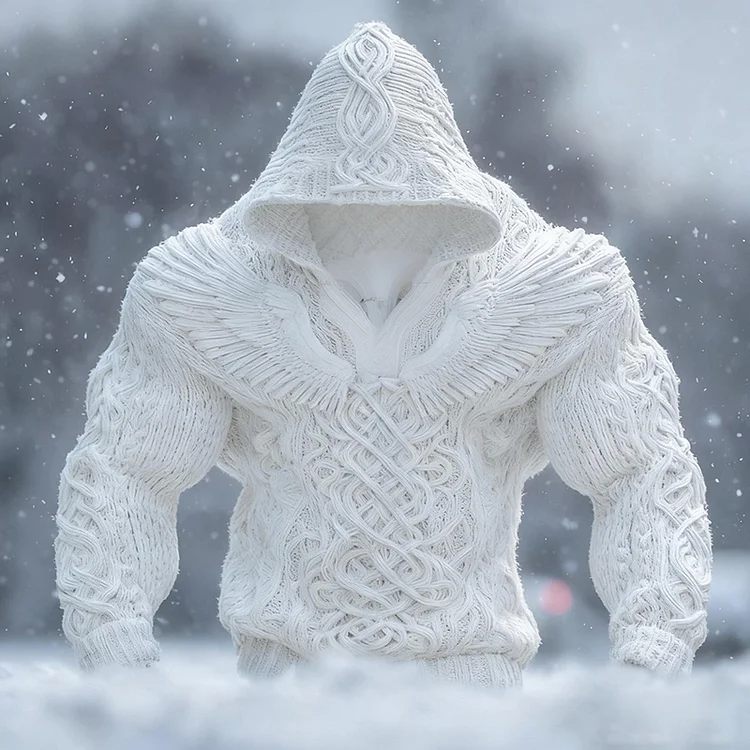 Men's Viking Celtic With Wings Art Cozy Knit Hooded Sweater