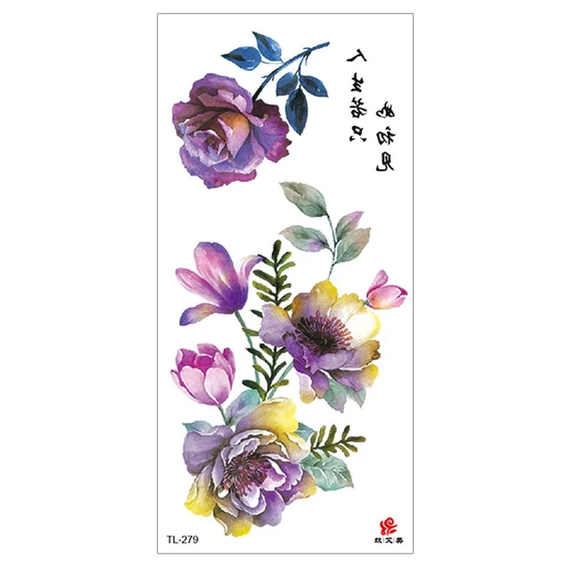 Peony Rose Temporary Tattoo Stickers,Women Body Art Tattoo,Girl Back Breast Arm Leg Red Blue Pink Flower Fake Tatoos