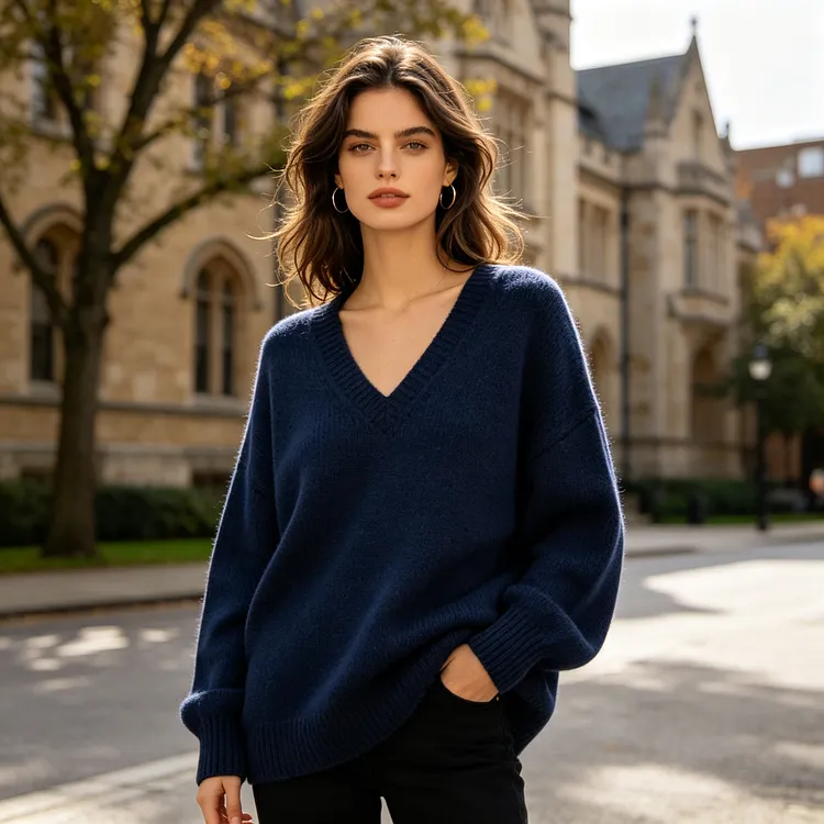 Navy V-Neck Oversize Sweater