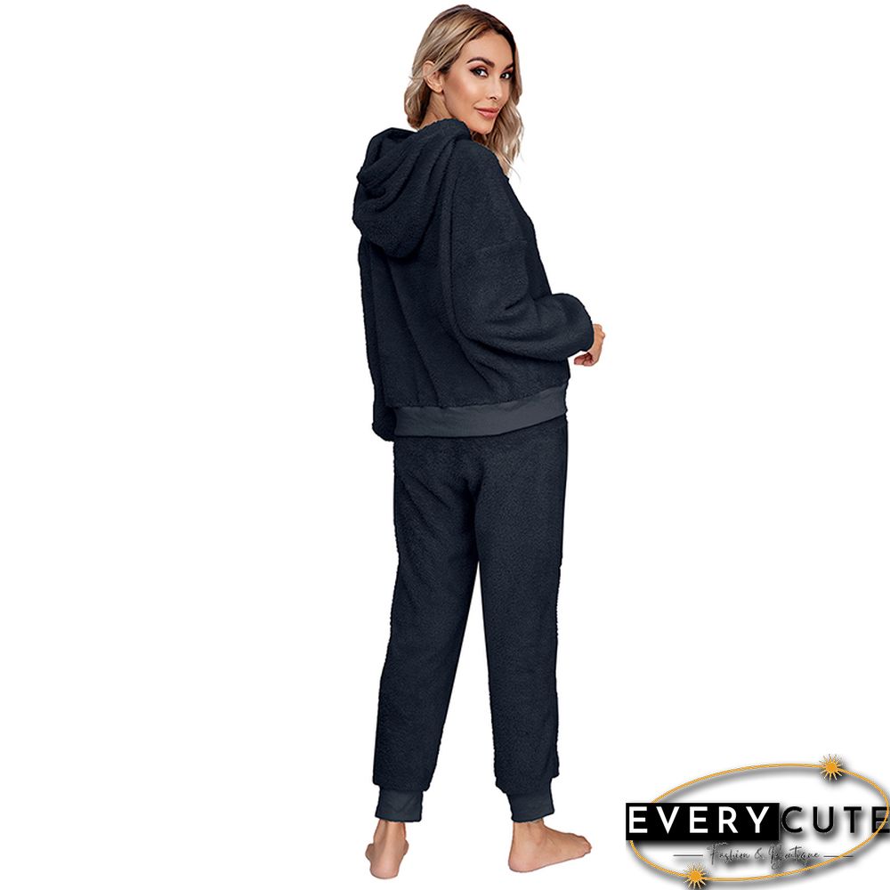 Navy Blue Drawstring Hoodie Loungwear Set