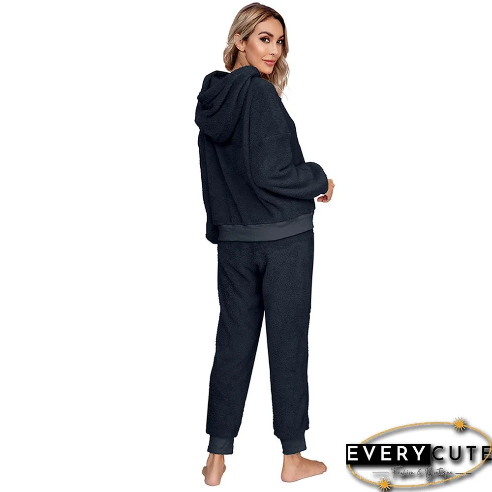 Navy Blue Drawstring Hoodie Loungwear Set