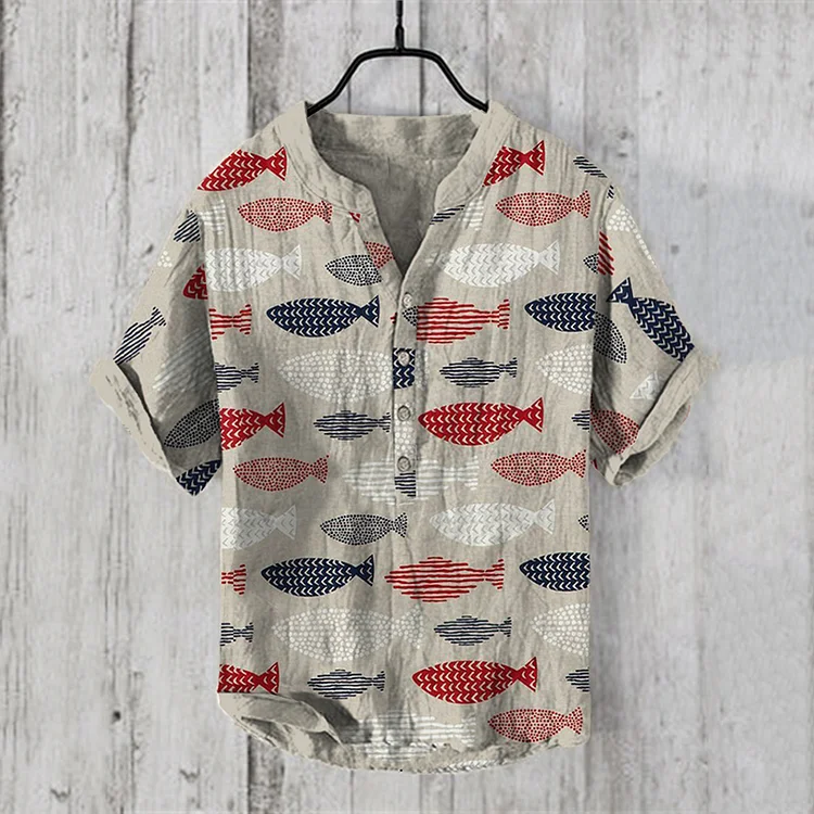 Comstylish Vintage Fish Japanese Art Linen Blend Shirt