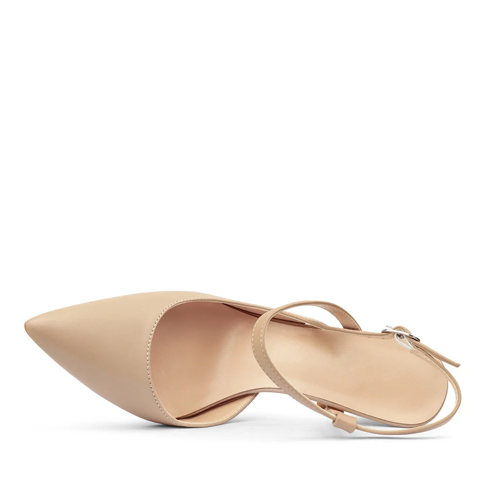 100mm Mid Heel Women Slingback Pumps Ankle Strap Jenlove Stiletto Close Pointed Toe Dress Red Bottoms Matte Glitter Shoes-MERUMOTE