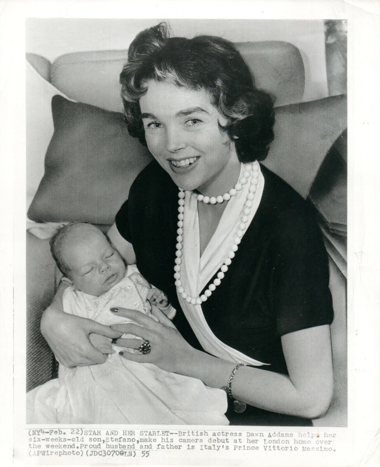 DAWN ADDAMS British Actress 8x10 Promo Press News Vintage Photo Poster painting 1955 With Son