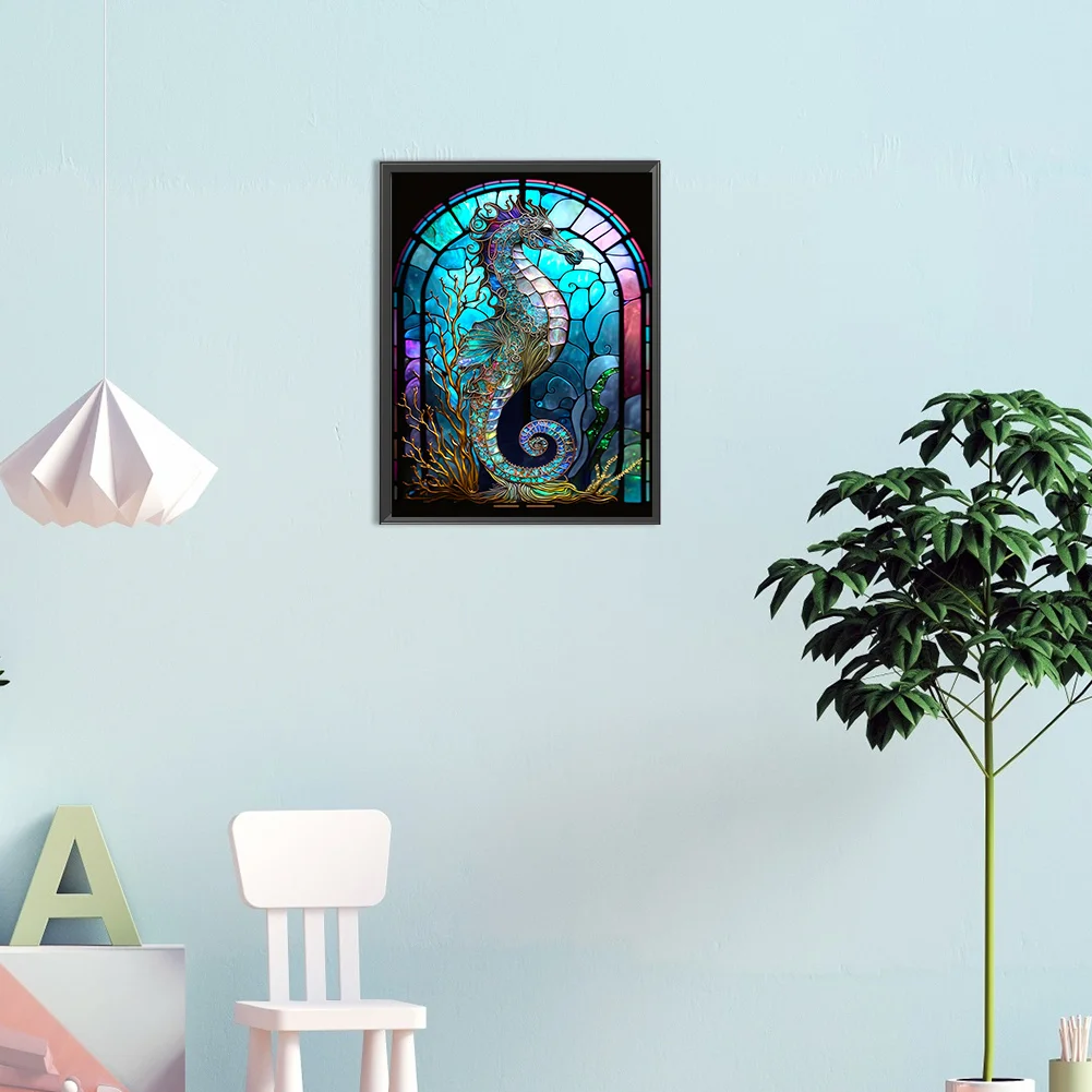Diamond Painting - Full Round Drill - Stained Glass Hippocampus(30*40cm)