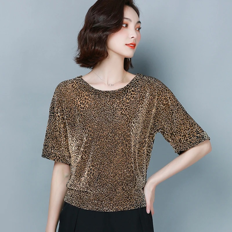 Summer Short Sleeve Shirt Elegant Sequin Shine Glitter Tops Stylish Shiny Clothes Casual O-neck Blouse Blusas Mujer 9197
