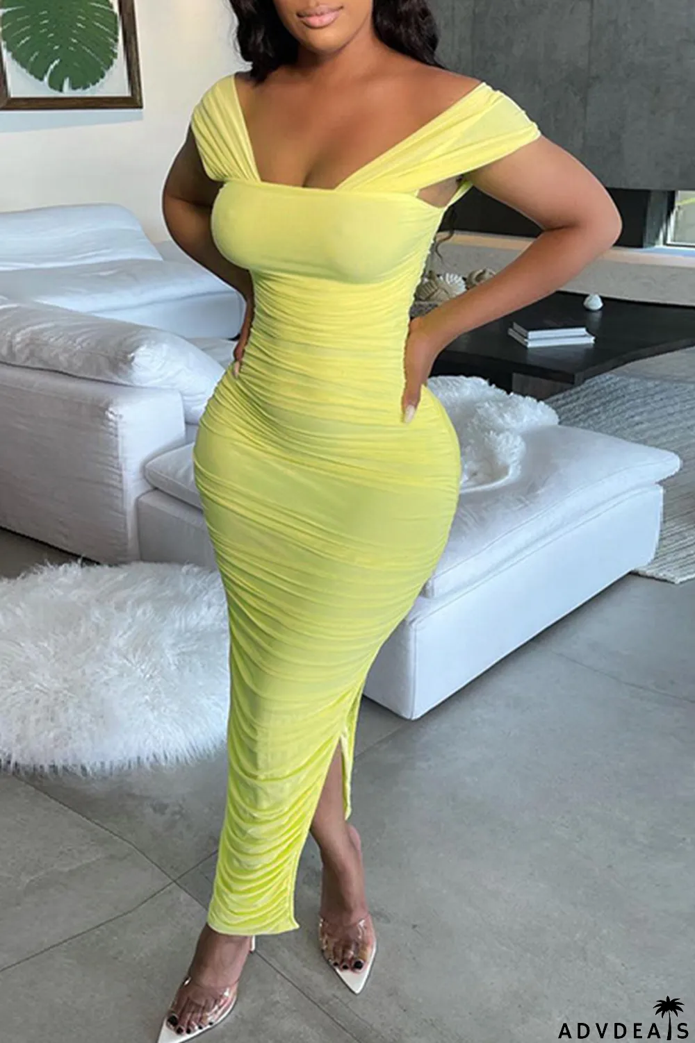 Black Sexy Solid Split Joint Square Collar Pencil Skirt Dresses