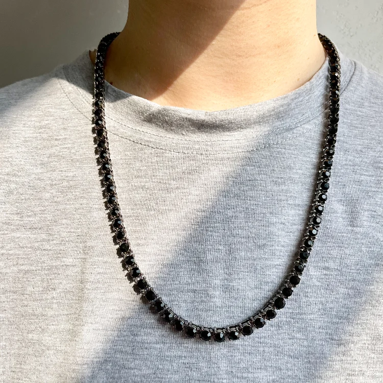 5MM 1 Row Iced Out Tennis Chain Men Black Necklace-VESSFUL