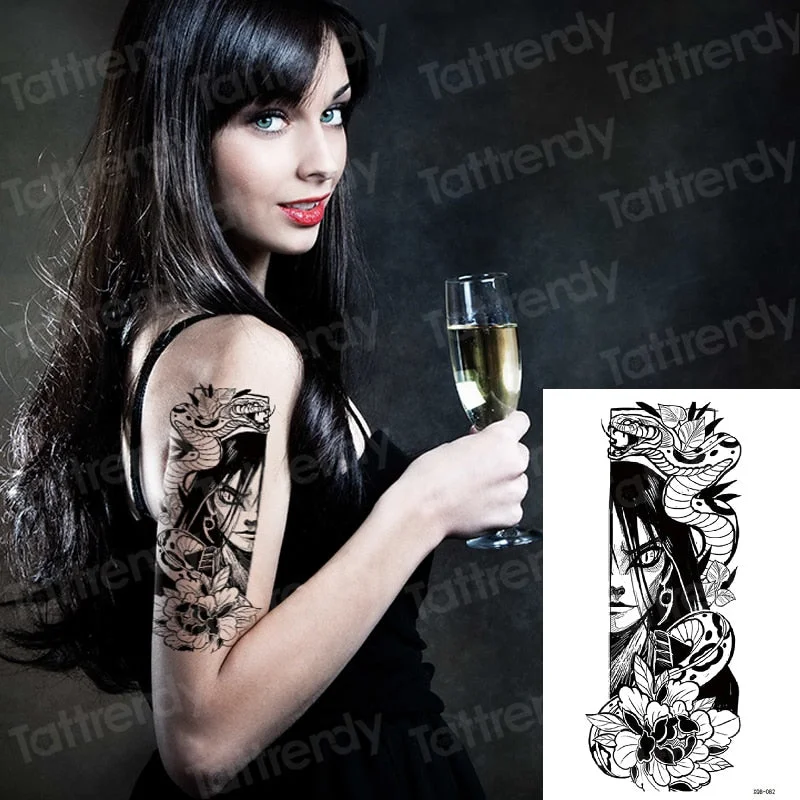 Snake Flower Rose Waterproof Temporary Tattoo Sticker Flash Tattoo Lace Fox Lion Body paint Arm Fake Sleeve Tattoo Women Mermaid