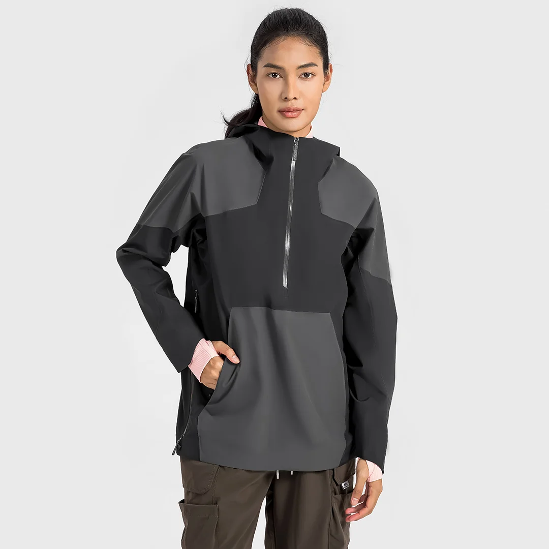 Half zip patchwork pocket waterproof jacket