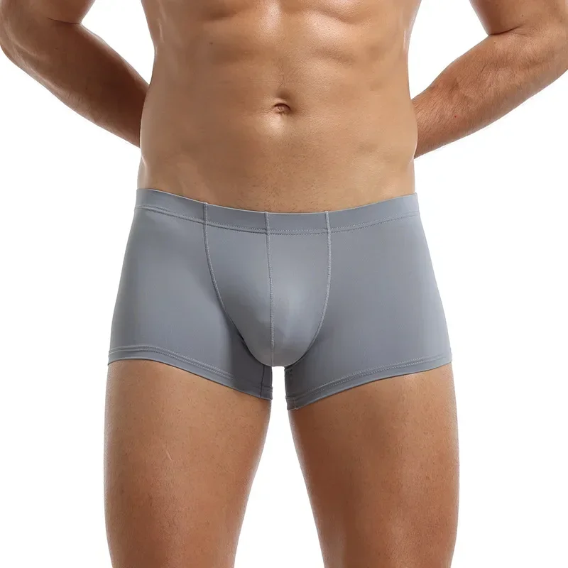 Aonga Ice Silk Seamless Underwear Men Soft Boxer Briefs Comfy Underpants U Bulge Pouch Trunks Bottom Shorts aonga