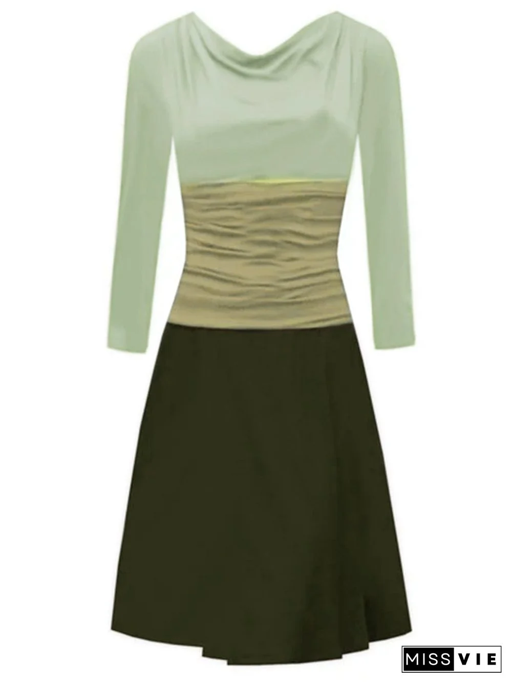 Long Sleeve Color-Block Crew Neck Casual Knitting Dress