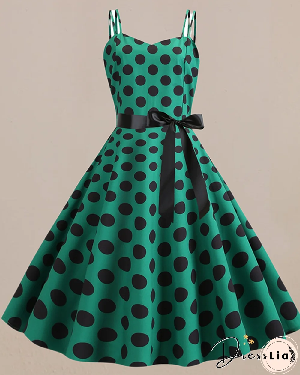 Retro Sling Backless Polka Dot A-line Dress