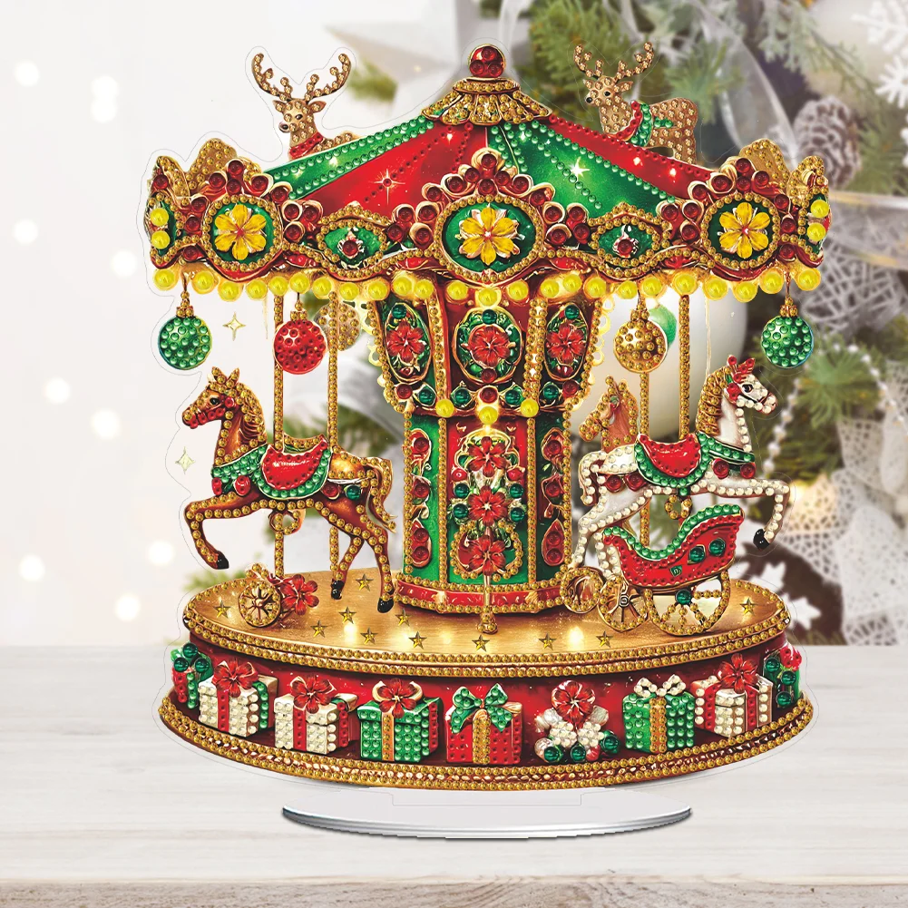 DIY Christmas Carousel Acrylic Diamond Painting Desktop Ornaments Kit for Adults