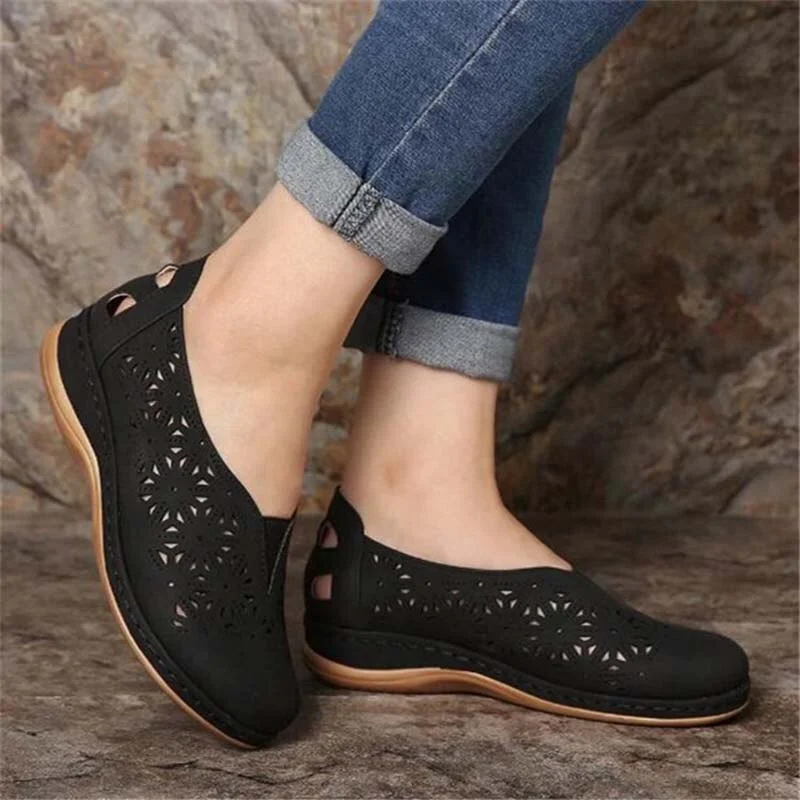 2022 Women Sandals Soft Leather Wedges Shoes For Women Summer Sandals Casual Shoes Female Low-heel Hollow Out Sandals