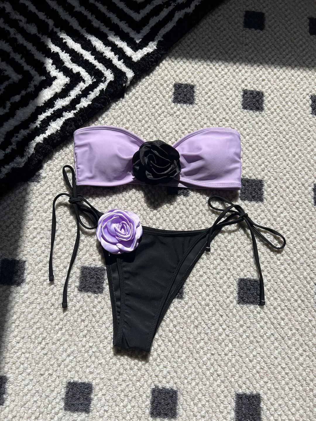 Uveng 2024 Color Rose Brae With Drawstring Strap Split Swimsuit Bikini99149