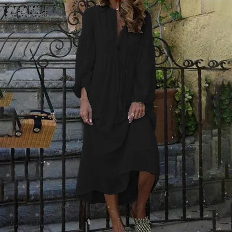 Elegant Spring Lace CrochetMaxi Long Dress 2022 ZANZEA Women Bohemian  Sundress V Neck Long Sleeve Party Vestidos