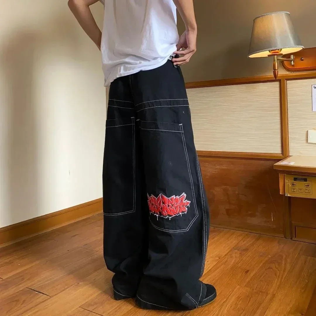 Erpret Y2K Southpole Baggy Jeans American Retro Gothic Graphic Embroidery Denim Jeans Women Harajuku Hip-Hop Wide Leg Pants Street Wear