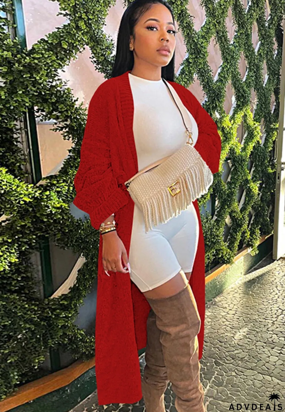 Winter Red Wide Sleeves Long Sweater Cardigans