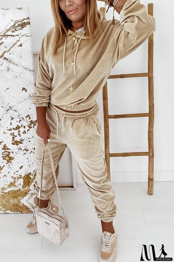 MidiSono - Velvet Drawstring Hooded Joggrt Set