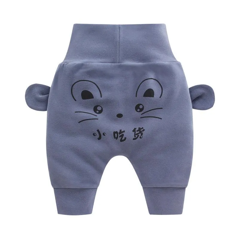 Baby Cute Pants Boys Girl Cartoon High Waist Protection Belly Children Toddler Spring Autumn Winter Newborn Warm Velvet Trousers